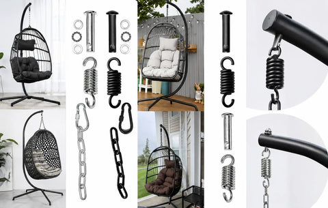 Egg Chair Hanging Kit With Springs Pins Plugs And Snap Hooks For Outdoor Swing Hardware 550 Lbs Capacity shown with egg chair