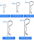 Twenty Pcs R Clips Retaining Pins Tough As Nails Heavy Duty Zinc Plated Split Pin Hitch Pin Set with various sizes displayed
