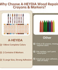 Comparison chart highlighting A-HEYIDA 24 Piece Wood Repair Kit With 16 Color Wax Crayons And 8 Furniture Marker Touch Up Pens.