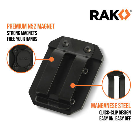 Magnetic Tool Belt Holder Clip On Magnet Holster with 20 Pound Capacity, showing premium N52 magnet and quick-clip design.