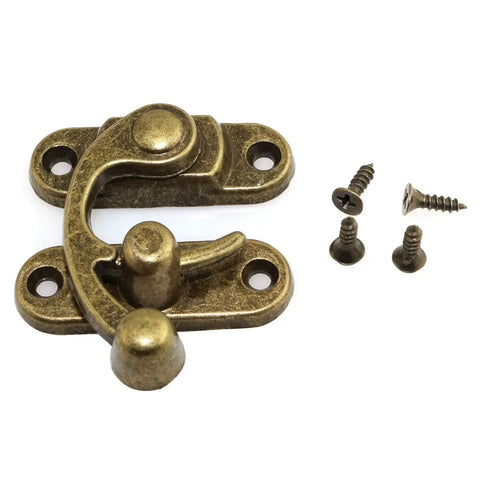 Bronze Mini Swing Arm Clasp Set For Suitcases, Jewelry Boxes, And Toolboxes, Vintage Toggle Hasp Hook, 42x37mm, with screws visible