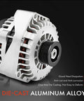 Front view of die-cast aluminum Beefed Up 220A 12V CW Alternator With 6 Groove Pulley For Jeep Grand Cherokee 2011-2021.