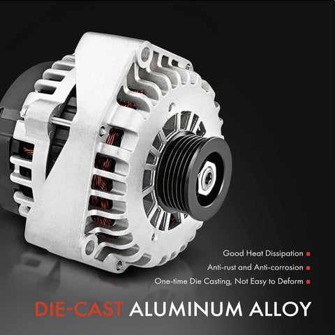 Front view of die-cast aluminum Beefed Up 220A 12V CW Alternator With 6 Groove Pulley For Jeep Grand Cherokee 2011-2021.