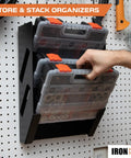 Gear Up Small Parts Tool Organizer For Service Trucks And Cargo Vans Heavy Duty Metal Wall Mount Rack With 3 Hardware Storage Bins And Boxes For Nuts Bolts Screws And Fasteners Easy Access Shelving System For Mobile Workshop