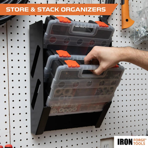 Gear Up Small Parts Tool Organizer For Service Trucks And Cargo Vans Heavy Duty Metal Wall Mount Rack With 3 Hardware Storage Bins And Boxes For Nuts Bolts Screws And Fasteners Easy Access Shelving System For Mobile Workshop