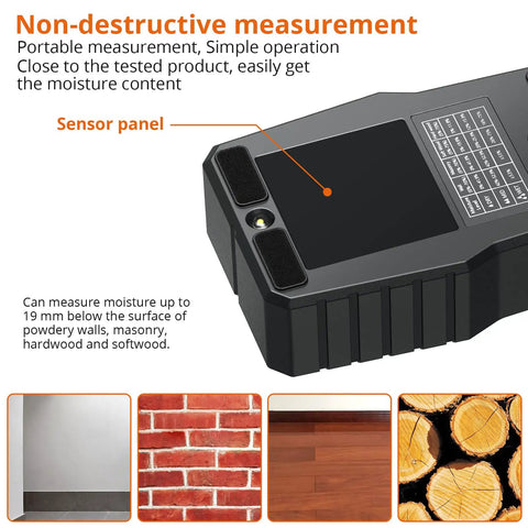 Pinless Wood Moisture Meter Non Destructive Tester with sensor panel for wood, wallboard, masonry detection