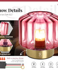 Pink ribbed glass table lamp with gold base and induction dimmer