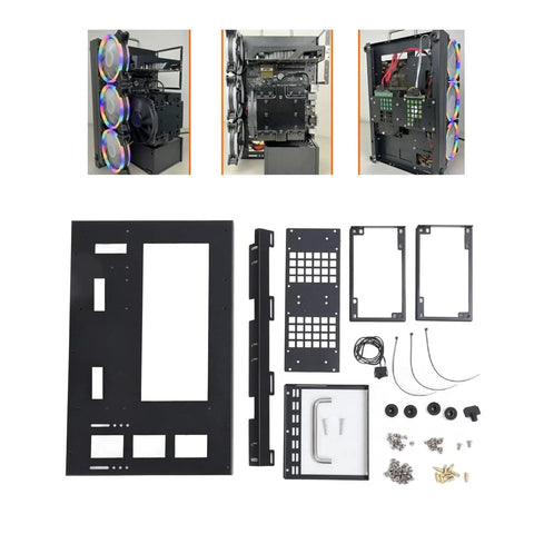 Open Frame ATX Motherboard Rack For DIY PC Builds With Handle, Supports ATX And MATX Motherboards with components laid out