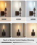 Kwinmyso Wireless 3CCT Wall Sconce Battery Operated Dimmable Wall Light showing 3000K, 4500K, 6000K lighting options and dimming control.
