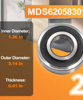 Tough As Nails Front Load Washer Bearing And Seal Kit For LG And Kenmore Tubs, showing bearing details and dimensions.
