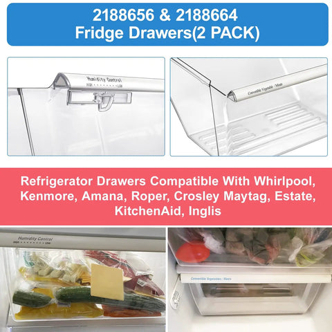 2 Pack Upgraded Fridge Crisper Drawer Upper Humidity Control Drawer And Lower Crisper Bin Replacement For Whirlpool Kenmore