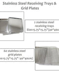 Stainless steel receiving trays and grid plates for Tough as Nails 304 Stainless 60 Tray Food Dehydrator 3000W.