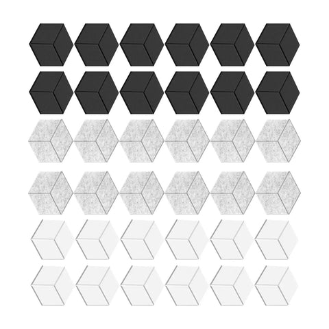 Twelve Pack Hexagonal Foam Soundproof Wall Panels Boost Your Home Theater Or Recording Studio With Sleek Design Block Echo For A Smooth Vibe And Crystal Clear Audio Game Changer Daily, showcasing black, gray, and white hexagonal tiles.
