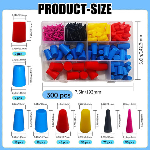 Ugrandf 300 Pcs High Temp Silicone Tapered Masking Plugs Kit For Powder Coating And Painting Seals Like A Champ Without Melting Or Deforming., assorted silicone tapered plugs in storage box, 300-piece set