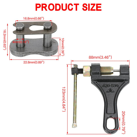 420 Mini Bike Rear Drive Chain 90 Link And Breaker product size diagram with measurements