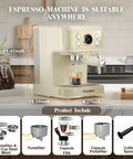 20 Bar Espresso Machine With Milk Frother Steam Wand For Latte And Cappuccino 2 In 1 Espresso Maker Powder And Capsule Portafilter 50 Oz Removable Water Tank White Home Coffee Maker
