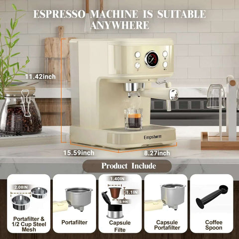 20 Bar Espresso Machine With Milk Frother Steam Wand For Latte And Cappuccino 2 In 1 Espresso Maker Powder And Capsule Portafilter 50 Oz Removable Water Tank White Home Coffee Maker