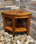Solid teak wood corner stool from Shower Bench And Corner Stool Set In Solid Teak Wood For Indoor Outdoor Use, 18 Inch Bath Spa Stool