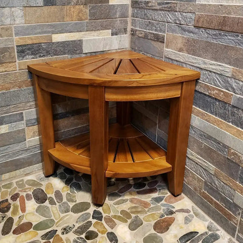 Solid teak wood corner stool from Shower Bench And Corner Stool Set In Solid Teak Wood For Indoor Outdoor Use, 18 Inch Bath Spa Stool
