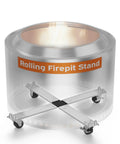 Movable 21 Inch Fire Pit On Wheels Stand with rust-proof aluminum and stainless steel rolling base, bonfire style pit accessory.