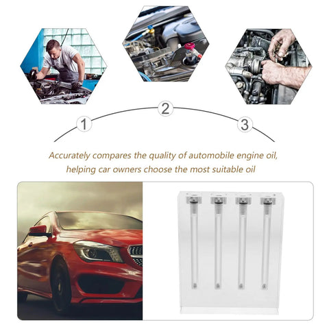 Oil Viscosity Tester Stand For Cars With 4 Hole Acrylic Design Engine And Transmission Oil Testing Tool Easy To Use No Brainer Oil Quality Checker For Car Maintenance, clear 4-tube acrylic stand