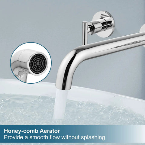 Long Reach Wall Mount Tub Filler With Two Level Handles Solid Brass High Flow Roman Tub Faucet 3 Hole Setup Rough In Valve Included