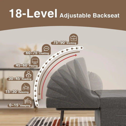 4 In 1 Sleeper Chair With Ottoman adjustable backrest angles for dark grey sofa bed in living room or office