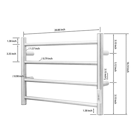 Dimensions of Wall Mounted Heated Towel Warmer With Built In Timer Four Bar Stainless Steel Rack Brushed Nickel For Bathroom