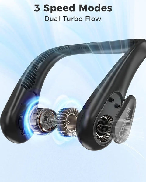 Wearable Bladeless Neck Fan For Hands Free Cooling On The Go Rechargeable Portable Cooling Device internal components view