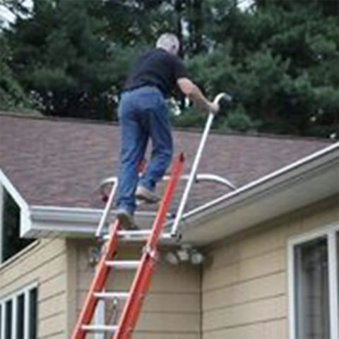 Extension Ladder Standoff Stabilizer Featuring Walk Through Safety Rails For Legit Fall Protection And Hella Smooth Footing On Uneven Sides Or Nasty Rooftop Edges