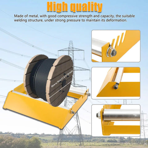 Rock Solid Heavy Duty Cable Drum Roller Stand Smooth Rolling Wire Reel Dispenser fits 30 to 70cm spools with metal frame.