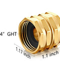 Garden Hose Adapter Set 3/4 Inch Brass GHT Double Female Swivel Connectors, view of brass adapter with measurements