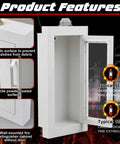 Recessed 10 Pound Fire Extinguisher Cabinet With Alarm, white steel, magnetic door, clear window, for 2.5/5/10 lb extinguishers