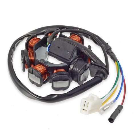 GY6 8 Pole AC Stator Ignition with Copper Windings 5 Wires for 50cc to 150cc Scooters, ATVs, Go Karts, and Buggies
