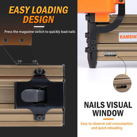 Heavy Duty Pneumatic Concrete T Nailer For Truss Building And Hardwood, 14 Gauge ST64 Nail Gun, Easy Loading Design