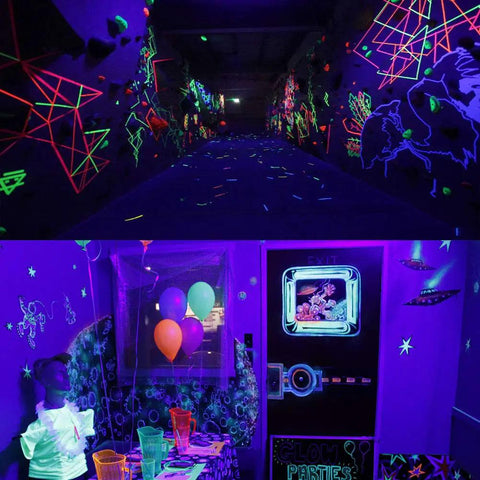 Kickin Black Light Bar For Parties And Neon Decor 54W 395nm UV LED Blacklight illuminating fluorescent wall art and party setup