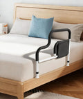 Bedside Support Handle For Seniors And Elderly, Sturdy L Shaped Bed Rail In Black, Easy Install on wooden bed frame.