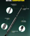 Detailed view of Beefy 17 Inch Gas Struts Lift Supports for Camper Shells and Truck Caps, labeled parts, 28 lbs capacity