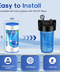 Diagram showing 20 Micron 10 Inch By 4.5 Inch Whole House Sediment Filter For Well Water with measurements and housing compatibility.