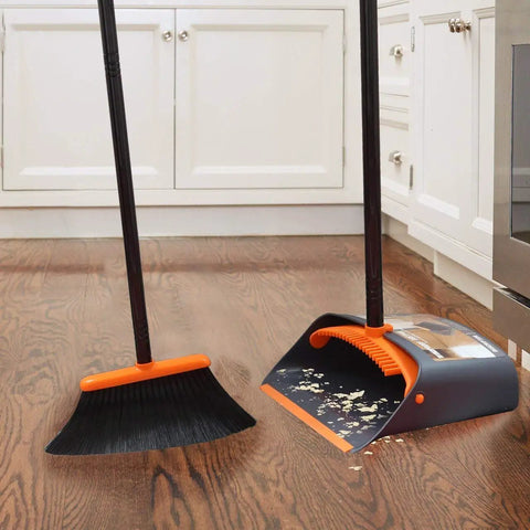 52 Inch Stand Up Broom And Dustpan Set With Tall Steel Handles For Home Kitchen Office And Lobby Cleaning Must Have Snap Together Upright Broom Dustpan Combo Space Saving Movable No Bending Required