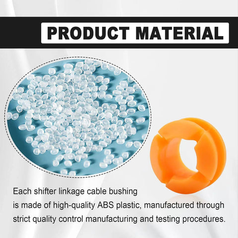 Two Pack Orange Transmission Shift Cable Bushing Repair Kit For Nissan Armada Pathfinder Xterra Titan Frontier QX56 QX80 Equator 2004 Through 2022 Auto Parts OE Replacement 134193 shown with ABS plastic material pellets