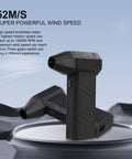 Upgraded Turbocharged Brushless Turbine Fan With Mini Turbo Design shown with airflow speed of 52 meters per second.