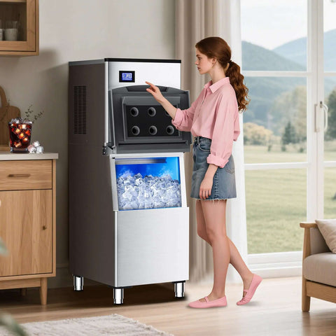 Commercial Ice Maker Machine 500 Lbs Per Day With 350 Lb Storage Bin Stainless Steel Workhorse Ice Machine 156 Ice Cubes Per Cycle