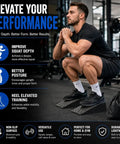 Athlete using 2 Pack Premium Heel Elevated Squat Wedges With Non Slip Grip for deep squats in gym, enhancing ankle mobility.