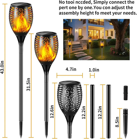 Outdoor Solar Torch Lights With Dancing Flame 99 LED 43 Inch Waterproof And Weatherproof Solar Powered Pathway Lights For Garden