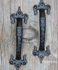 7 Inch Barn Door Handles Pack Of 2 Black Cast Iron Rustic Hardware FDL Design mounted on wooden board