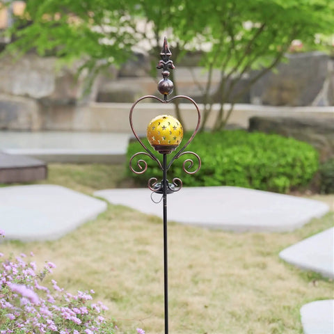 Solar Garden Lights Outdoor Decorative Stake For Yard Patio Porch Lawn Gold Globe LED Ball With Moon And Star Cutouts