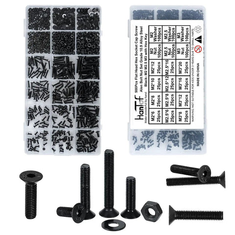 900 Piece Flat Head Hex Socket Cap Screws Kit With Nuts Washers And Hex Wrench M2 M2.5 M3 Fully Threaded Allen Machine Screws