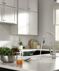 Elmhurst Pull Down Sprayer Kitchen Faucet In Brushed Nickel For Single Hole Install With Two Spray Options on modern countertop
