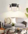 Two Light Modern Bathroom Vanity Light Fixtures With Clear Glass Shades Matte Black Wall Sconce Lighting for living room decor